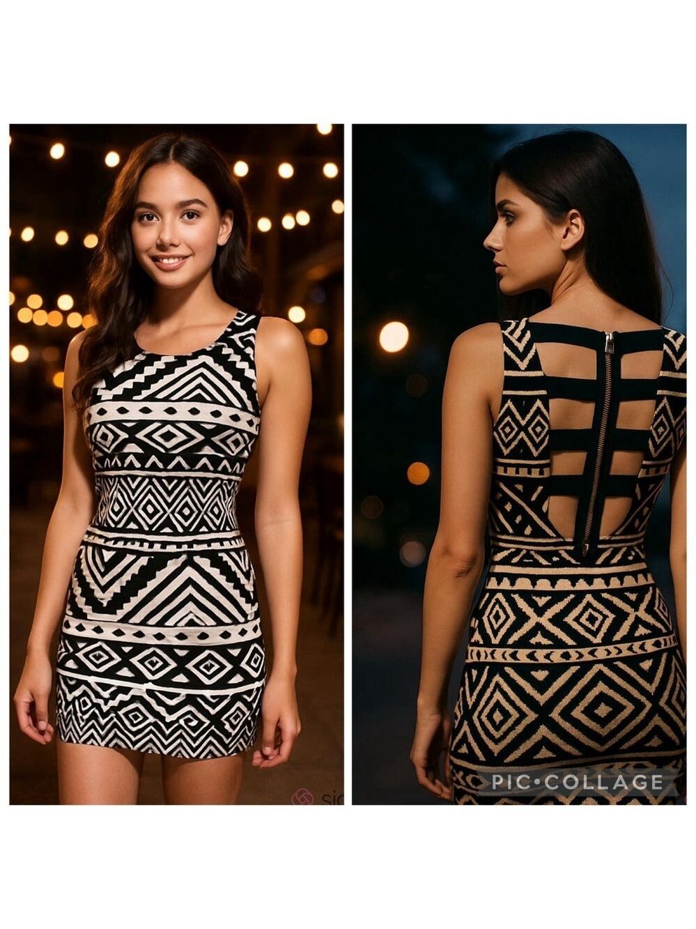 Body Central Black White Geometric Bodycon Dress Junior Medium